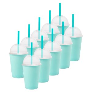 ¡Compra Rápida! Kit de 10 Vasos SATURN 12 OZ tapa domo y popote