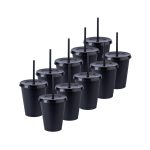 ¡Compra Rápida! Kit de 10 Vasos SUN 16 OZ tapa plana y popote