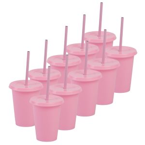 ¡Compra Rápida! Kit de 10 Vasos SUN SLIM 12 OZ tapa plana y popote