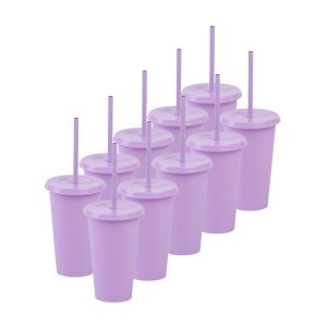 ¡Compra Rápida! Kit de 10 Vasos SUN SLIM 16 OZ tapa plana y popote